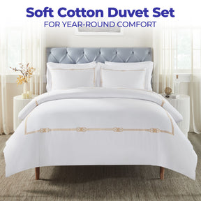 Moonlawn Cotton Gold Embroidered 3 Piece Duvet Cover Set