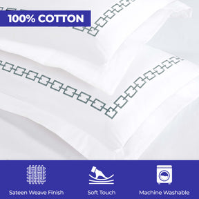 Chain Links Cotton Embroidered 3 Piece Duvet Cover Set