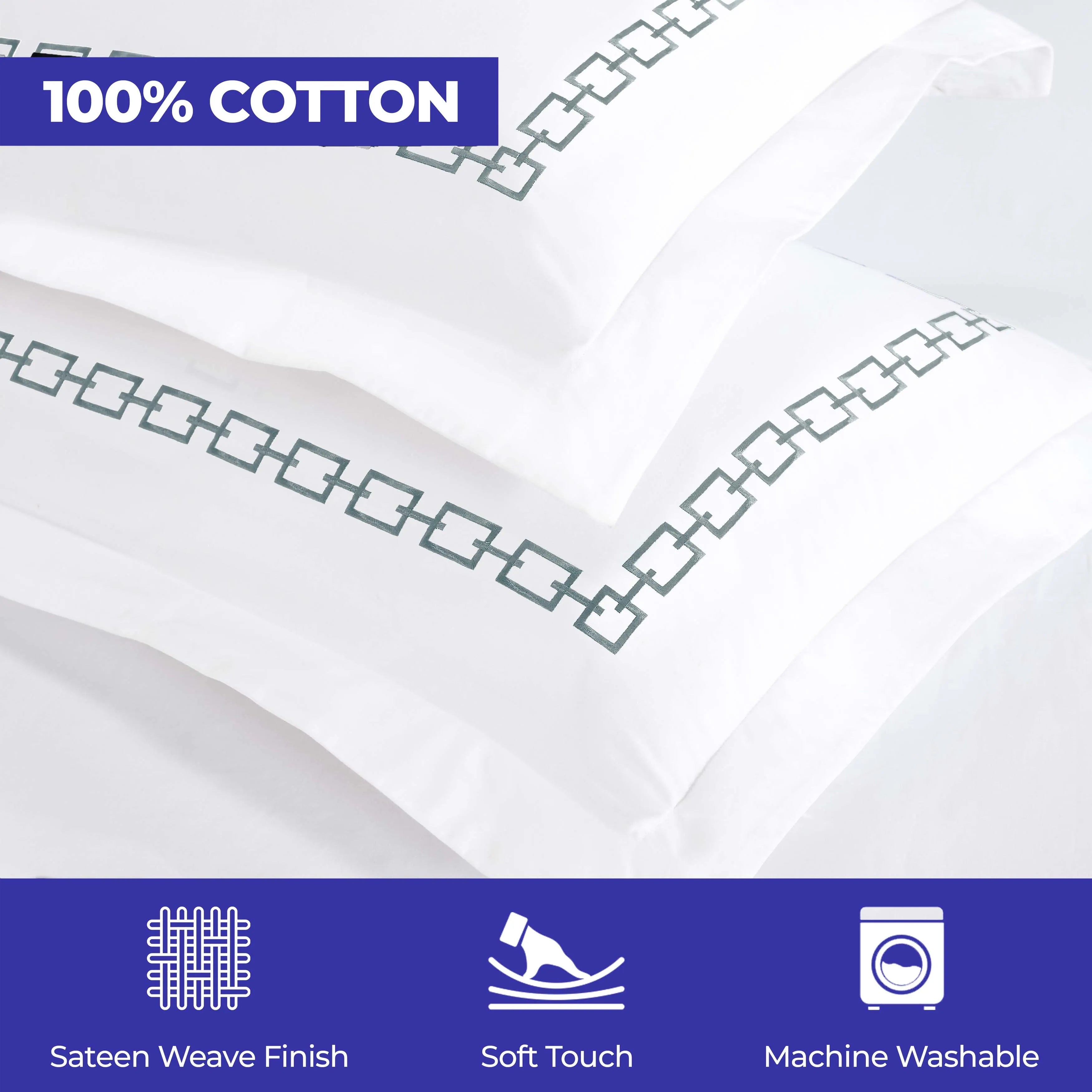 Chain Links Cotton Embroidered 3 Piece Duvet Cover Set