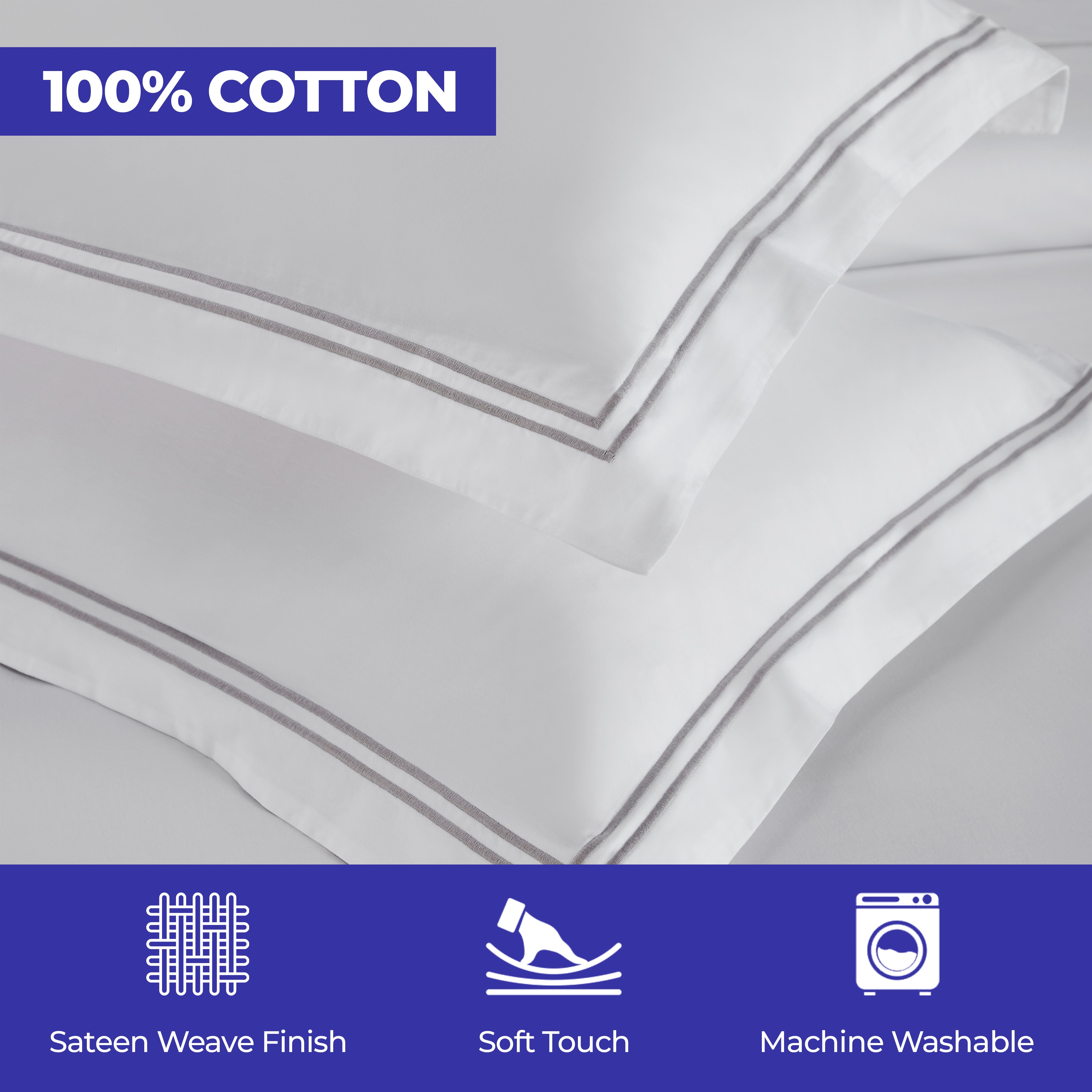 Fieldstone Cotton Two-Line Embroidered 3 Piece Duvet Cover Set