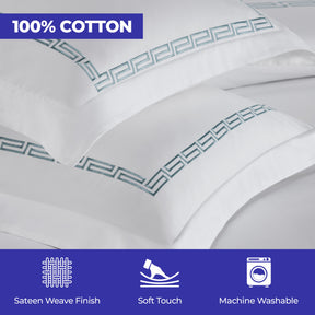 Harrison Cotton Greek Key Embroidered 3 Piece Duvet Cover Set