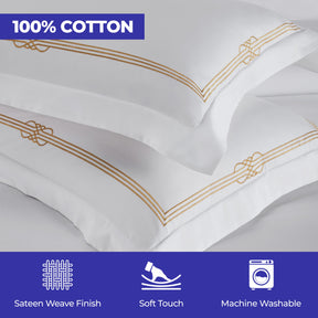 Moonlawn Cotton Gold Embroidered 3 Piece Duvet Cover Set