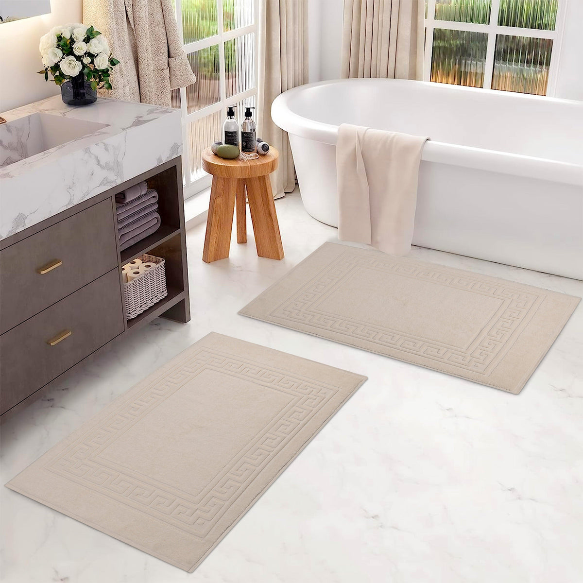 Egyptian Cotton Greek Key Infinity Border Bath Mat Set of 2