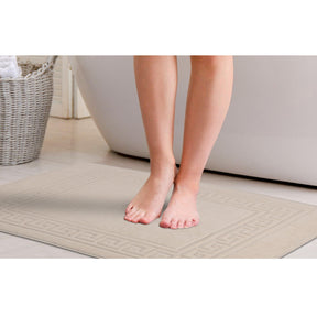 100% Cotton Absorbent Greek Key Border Solid 2 Piece Bath Mat Set