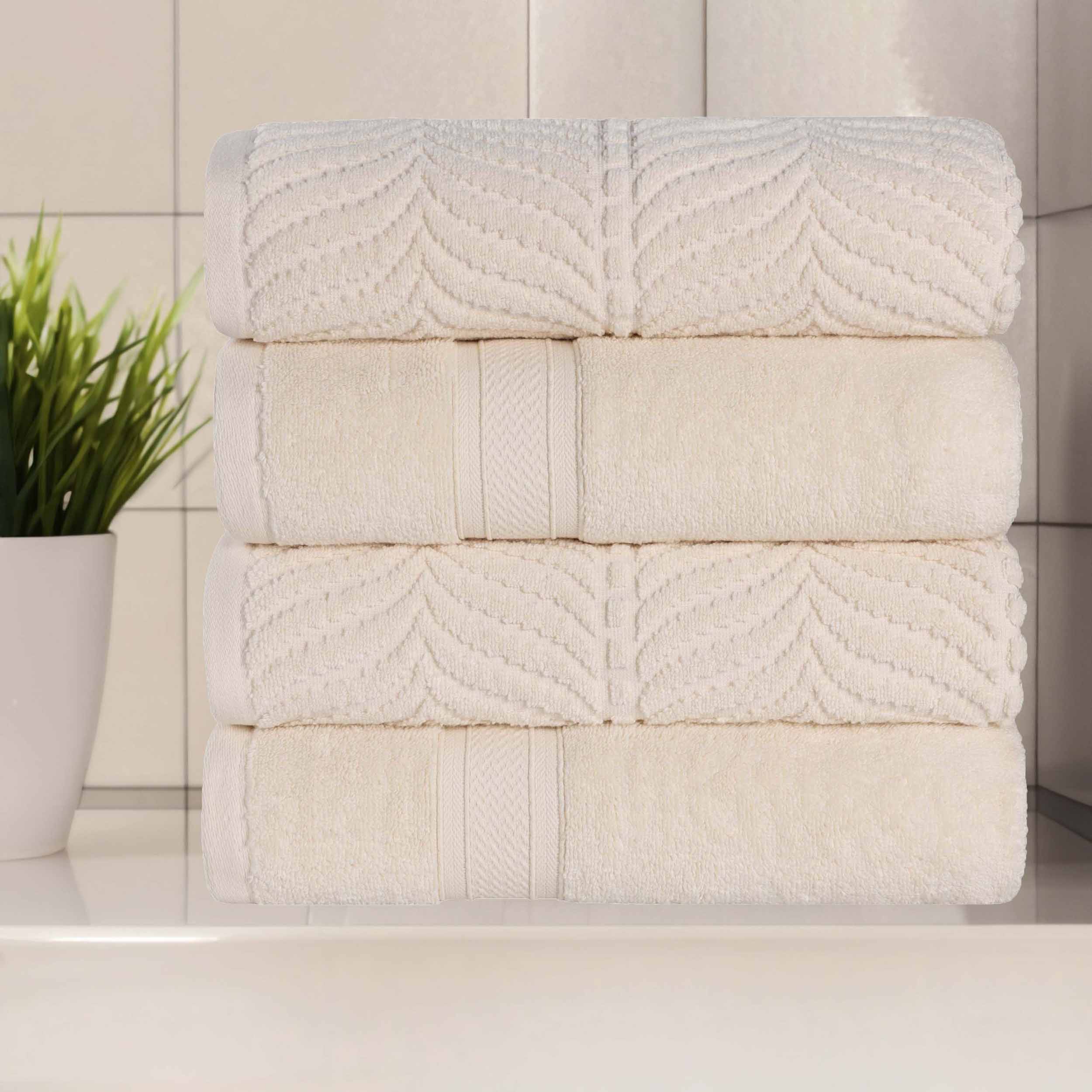 Zero Twist Cotton Solid and Jacquard Bath Towel Set of 4