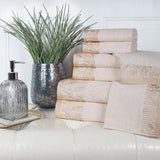 Wisteria Cotton Medium Weight Floral Jacquard Border 8 Piece Towel Set