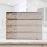 Cotton Floral Jacquard Border Bath Towel Set of 4 - Wisteria