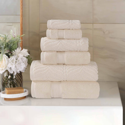 Chevron Zero-Twist Cotton Jacquard and Solid Towel Set 6 Piece