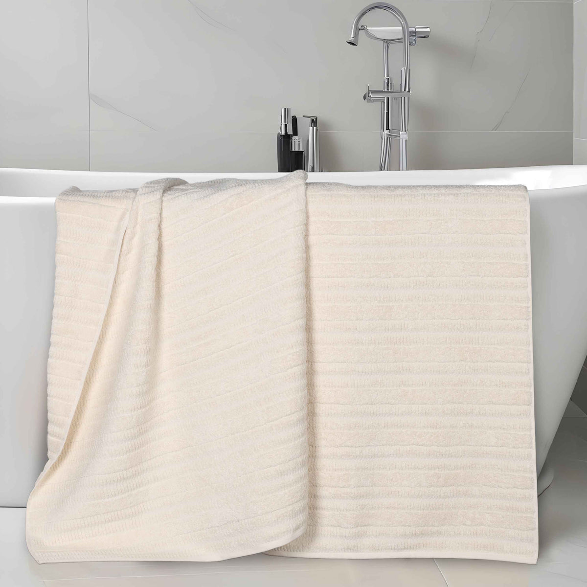 Mika Smart Twist Viscose Cotton Blend Ribbed Bath Sheets, Set of 2