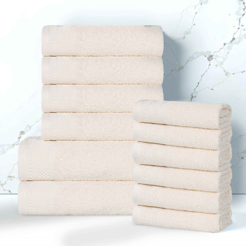 Cotton Waffle Border Towel Set 12-Piece - Honeycomb