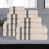 Brea Zero Twist Cotton Ribbed Geometric Border 12 Piece Towel Set