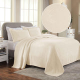 Lightweight Cotton Bedspread Sets 3-Piece Geometric Fret Jacquard Matelassé Scalloped