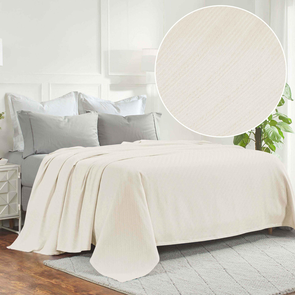Milan Cotton Textured Jacquard Striped Lightweight Woven Blanket
