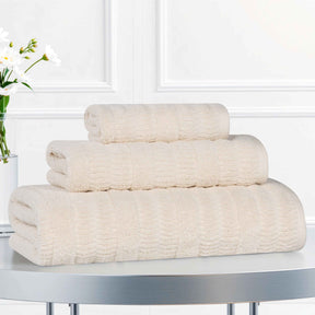 Mika Smart Twist Cotton Solid Textured Ribbed 3 Piece Towel Set