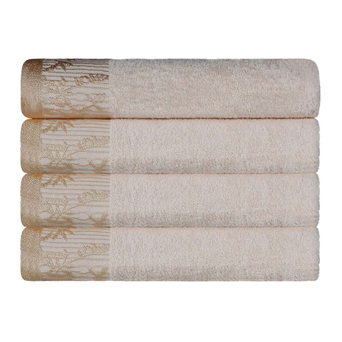 Cotton Floral Jacquard Border Bath Towel Set of 4 - Wisteria