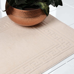 100% Cotton Absorbent Greek Key Border Solid 2 Piece Bath Mat Set