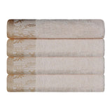 Cotton Floral Jacquard Border Bath Towel Set of 4