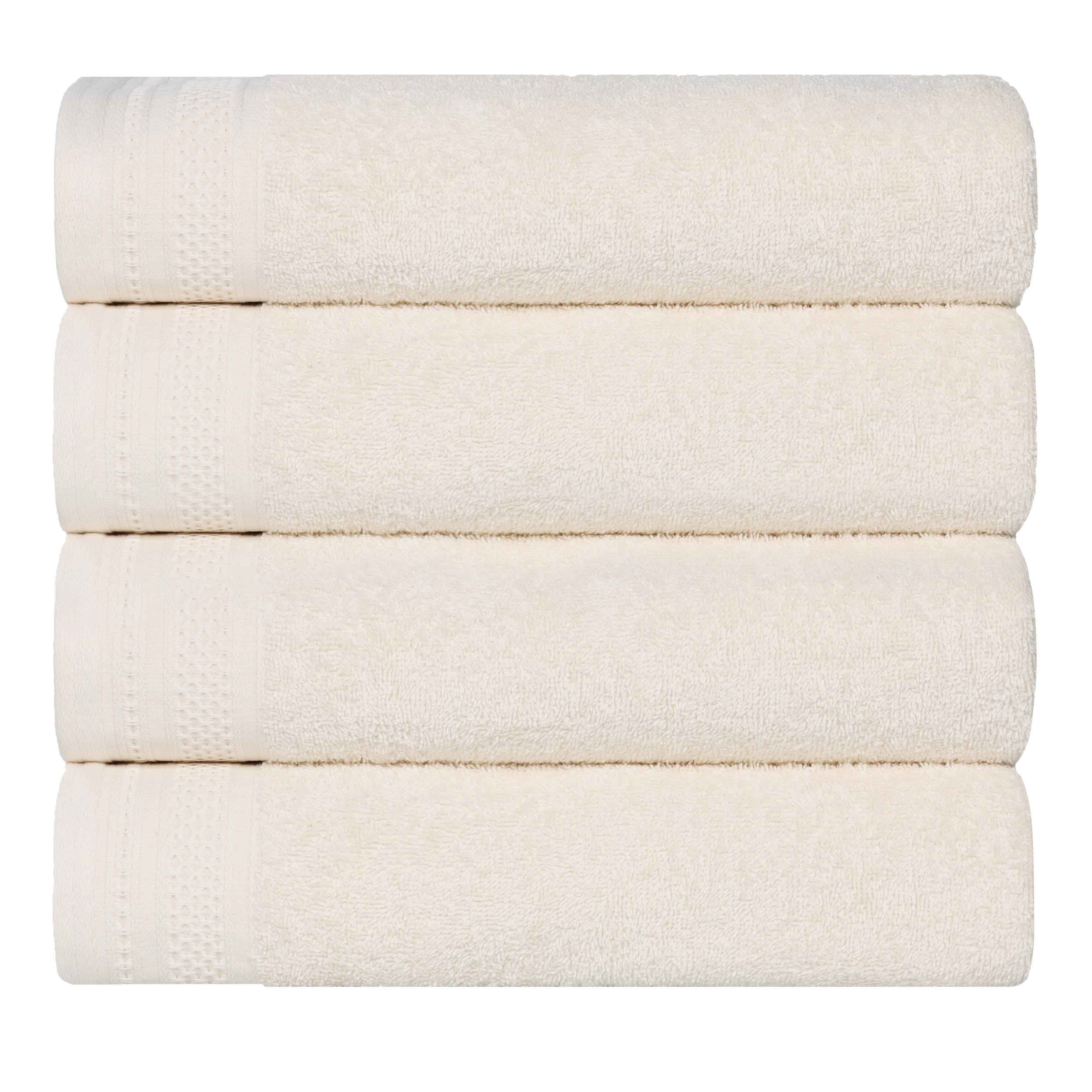 Honeycomb Textured Waffle Border Cotton Bath Towels, Set of 4