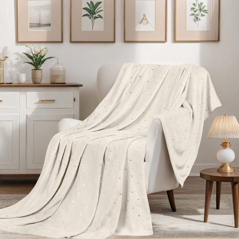 Fleece Plush Medium Weight Fluffy Soft Decorative Polka Dot Blanket