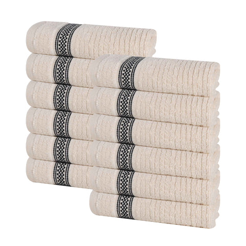 Brea Zero-Twist Cotton Ribbed Face Towel Set 12 Piece