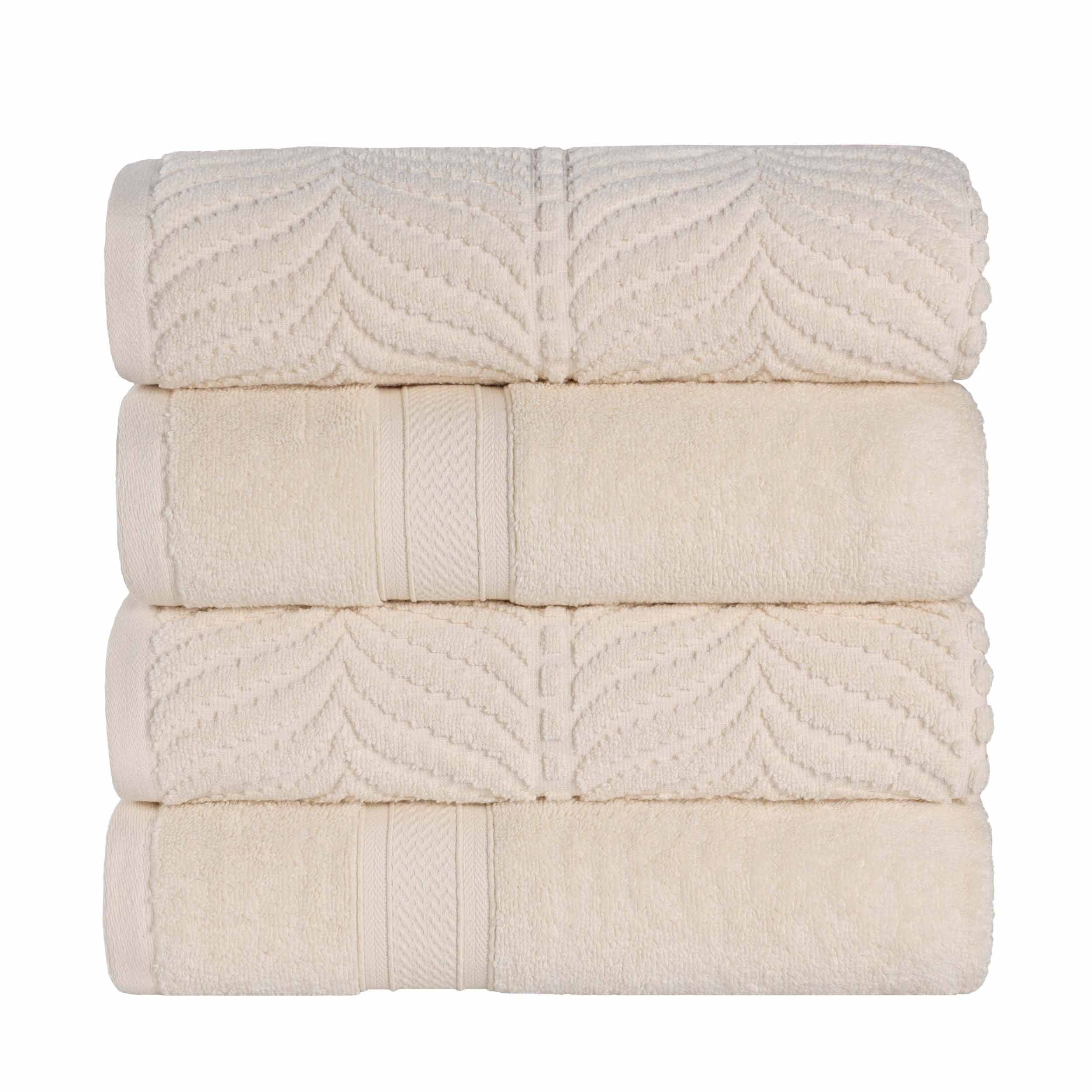 Zero Twist Cotton Solid and Jacquard Bath Towel Set of 4