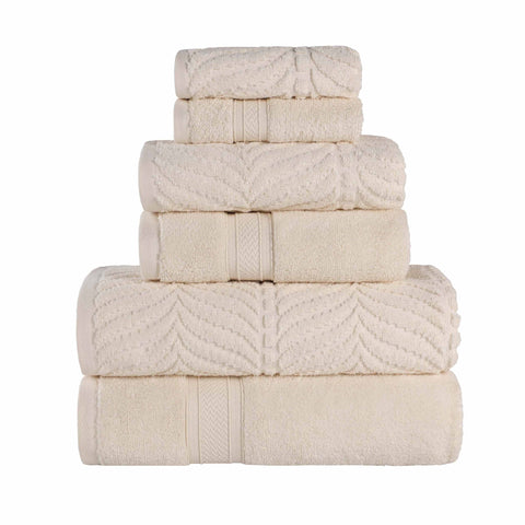 Chevron Zero-Twist Cotton Jacquard and Solid Towel Set 6 Piece