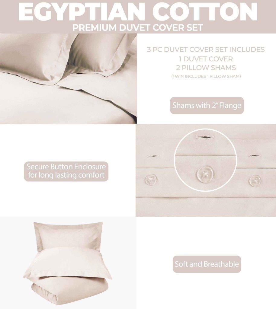Egyptian Cotton 300 Thread Count Solid Luxury Duvet Cover Set