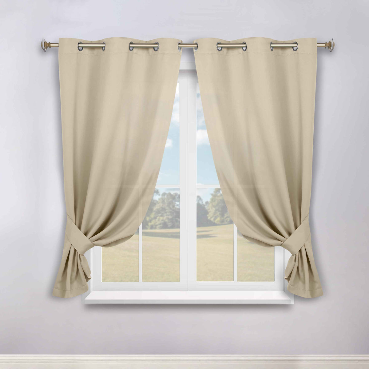 Classic Modern Solid Room Darkening Blackout Curtain Panels, Set of 2