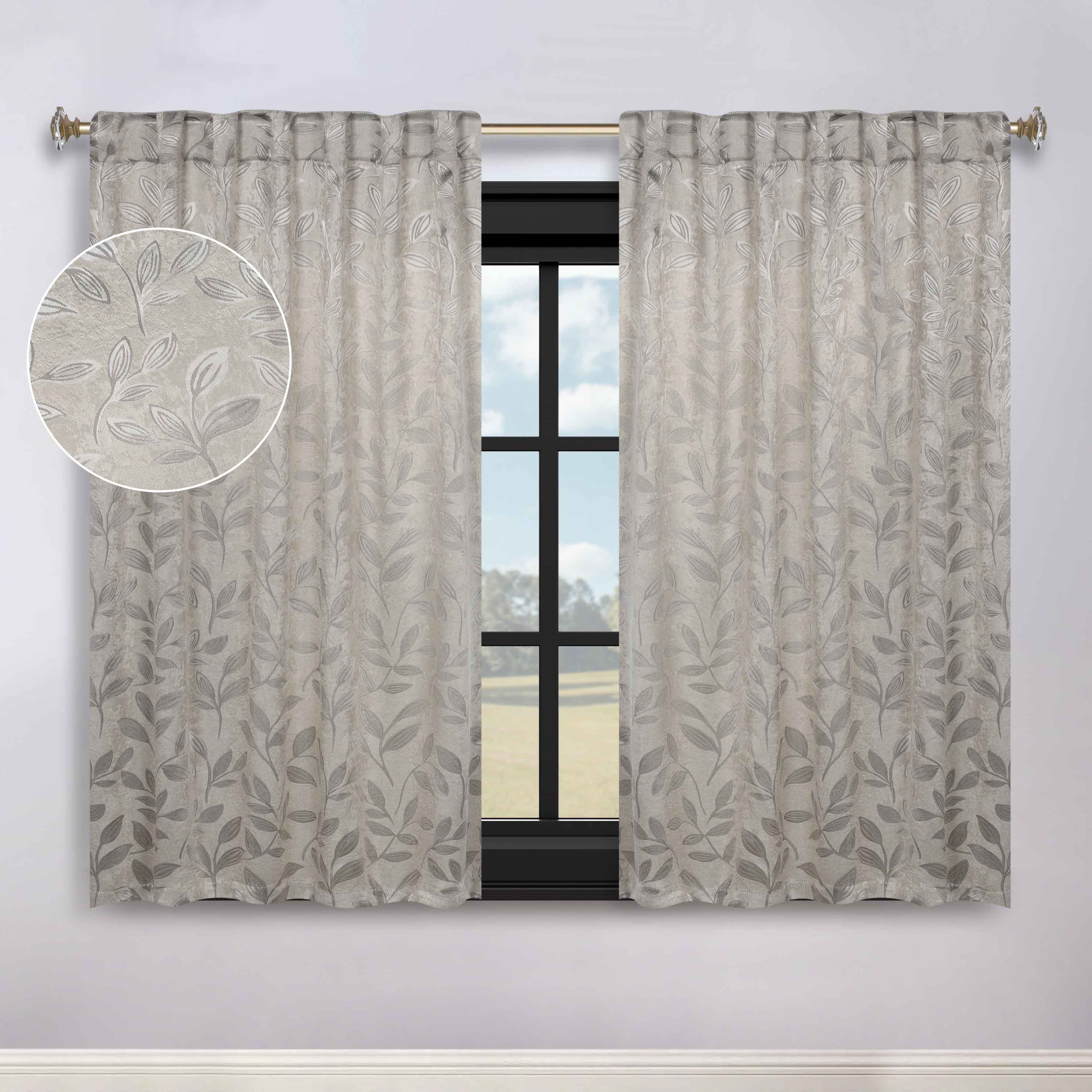 Leaves Room Darkening Back Tabs Blackout Curtain Panels, Set of 2