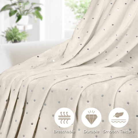 Fleece Plush Medium Weight Fluffy Soft Decorative Polka Dot Blanket