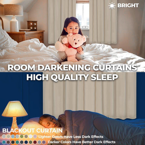 Solid Machine Washable Room Darkening Blackout Curtains, Set of 2