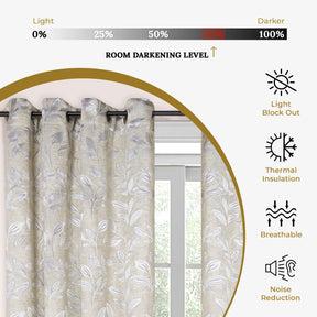 Leaves Machine Washable Room Darkening Blackout Curtains 4 Pieces