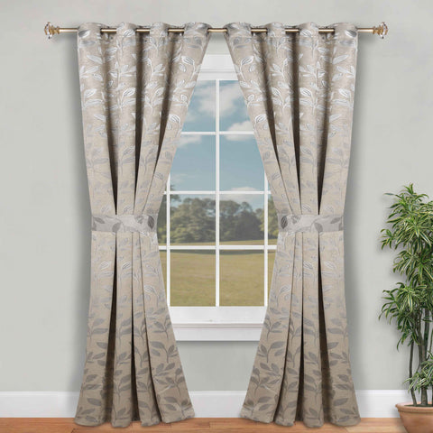 Blackout Window Curtains Leaves Pattern Room Darkening Set of 2