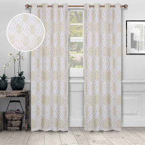 Ribbon Trellis Washable Room Darkening Blackout Curtains, Set of 2