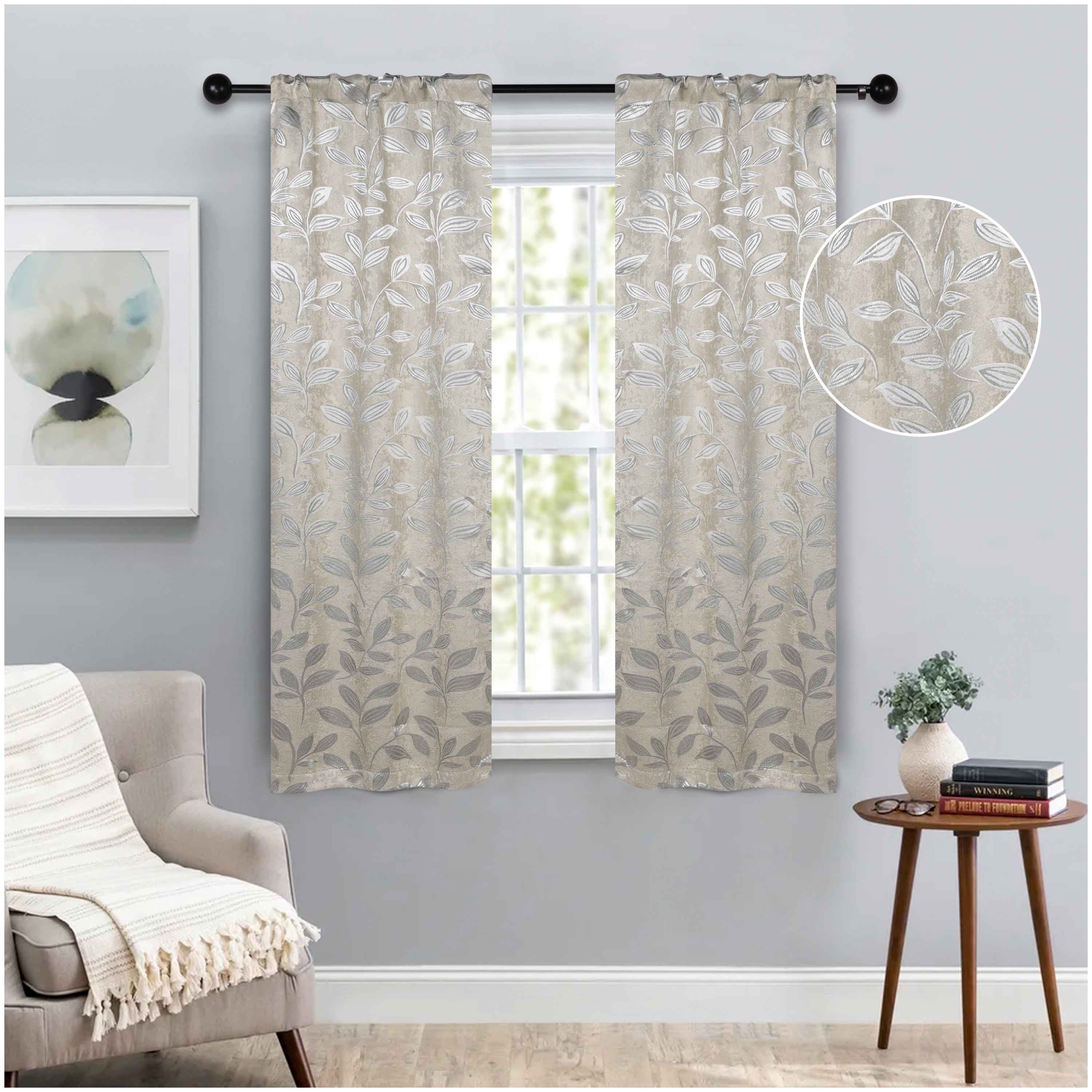 Leaves Room Darkening Washable Blackout Curtain Panels, Set of 2