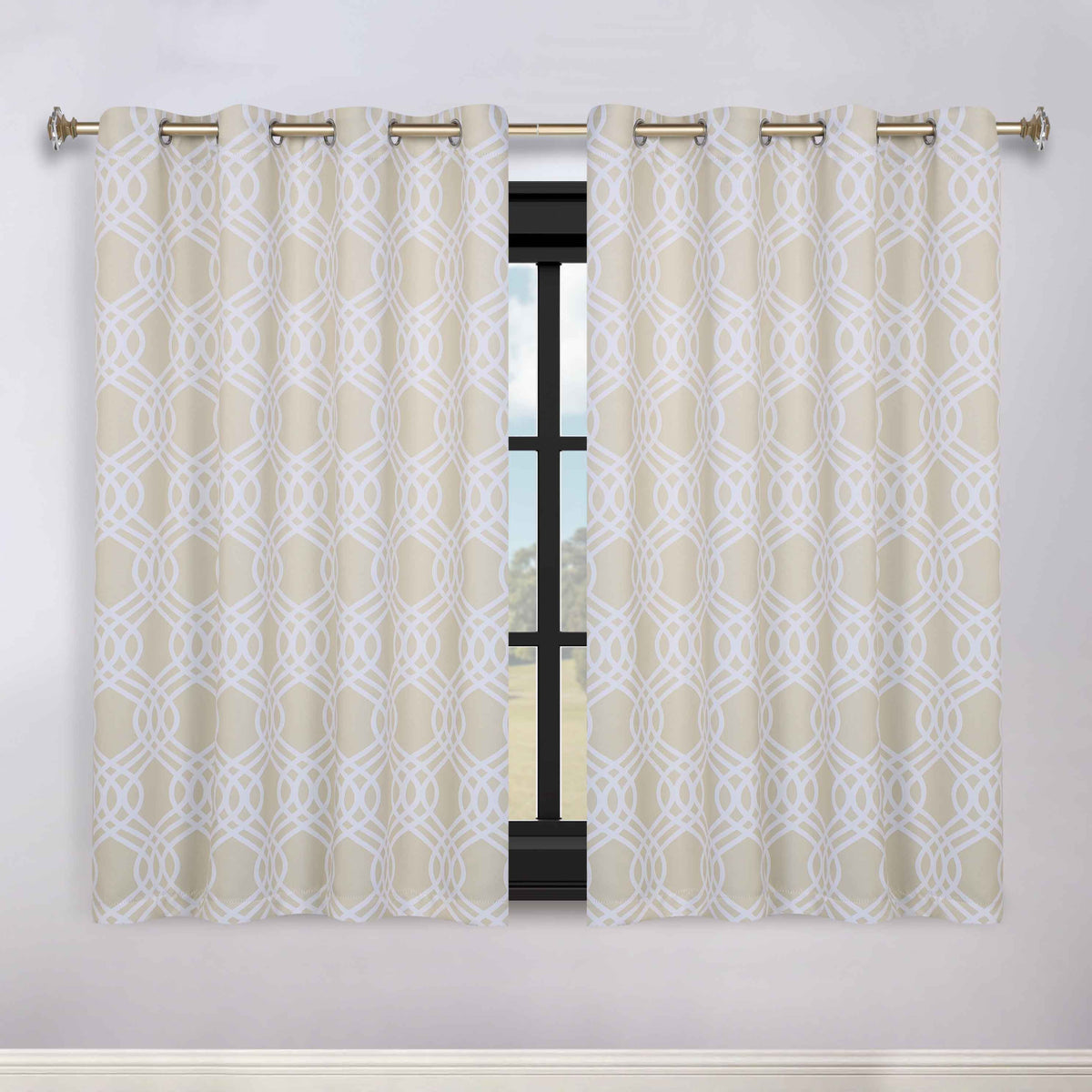 Ribbon Trellis Washable Room Darkening Blackout Curtains, Set of 2