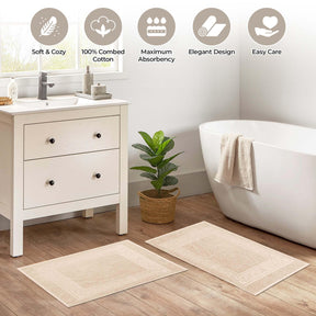 100% Cotton Absorbent Greek Key Border Solid 2 Piece Bath Mat Set