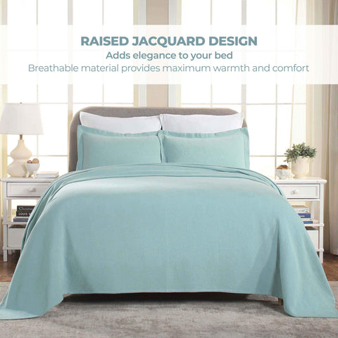 Lightweight Cotton Bedspread Set 3-Piece Paisley Jacquard Matelassé