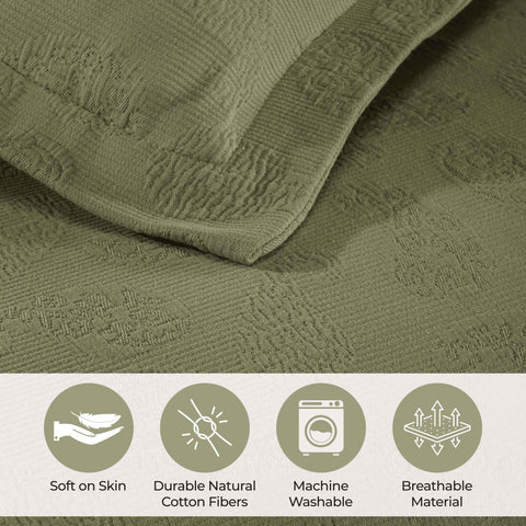 Lightweight Cotton Bedspread Set 3-Piece Paisley Jacquard Matelassé