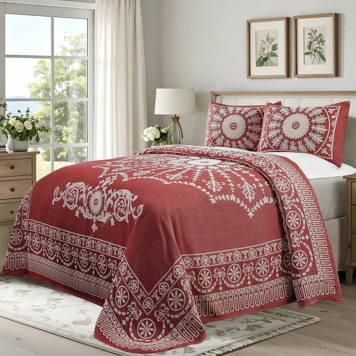 Kymbal Cotton Blend Woven Medallion Jacquard Bedspread Set