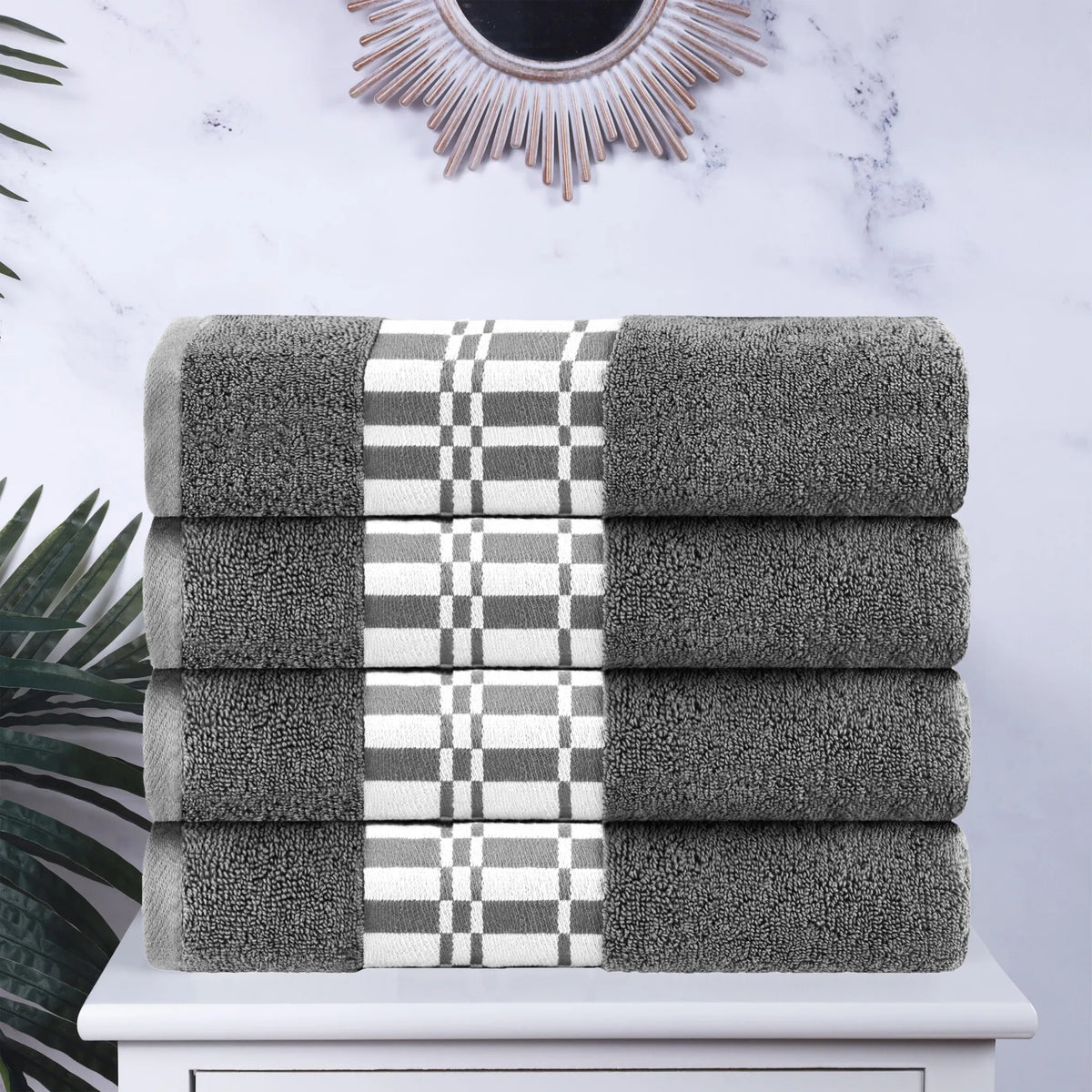 Larissa Cotton Geometric Border Bath Towel Set of 4