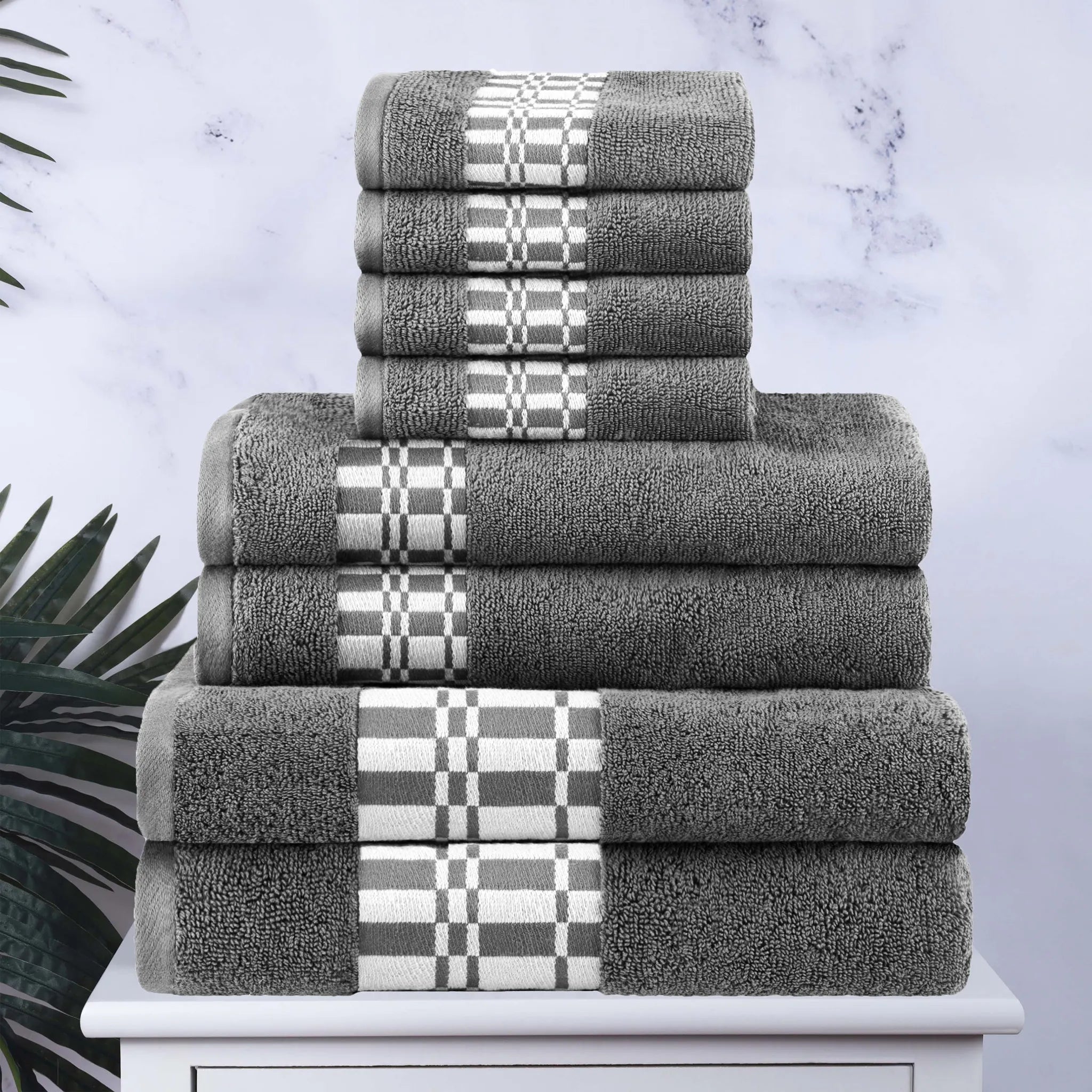 Larissa Cotton Geometric Border 8 Piece Assorted Towel Set