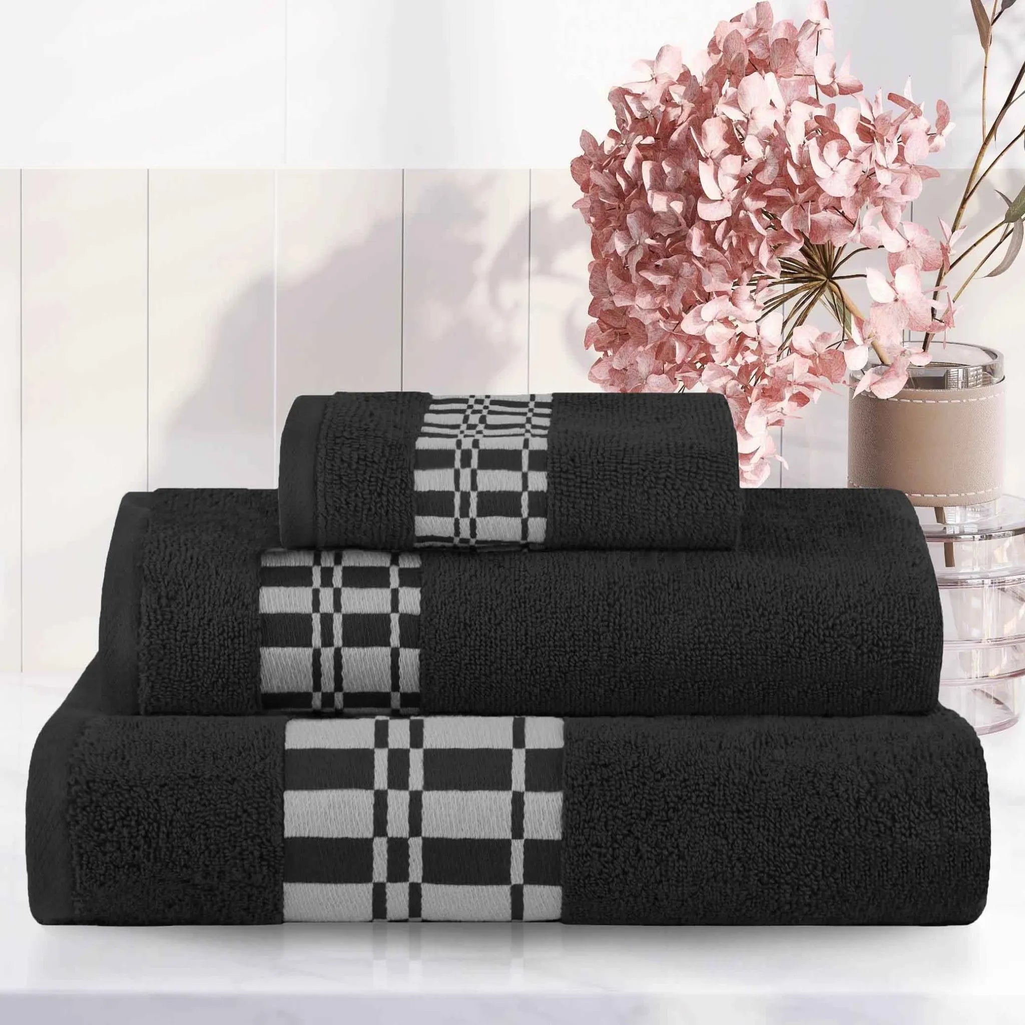 Larissa Cotton Geometric Border 3 Piece Assorted Towel Set