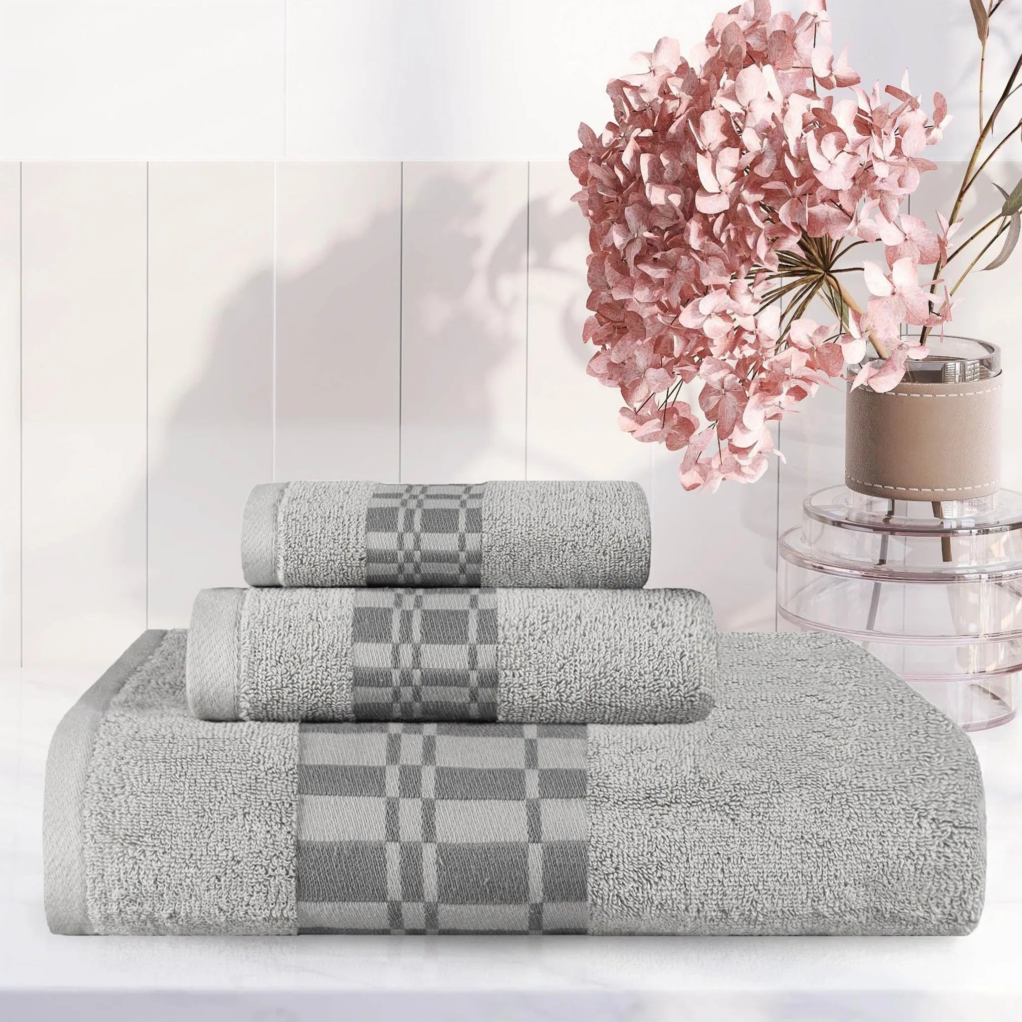 Larissa Cotton Geometric Border 3 Piece Assorted Towel Set