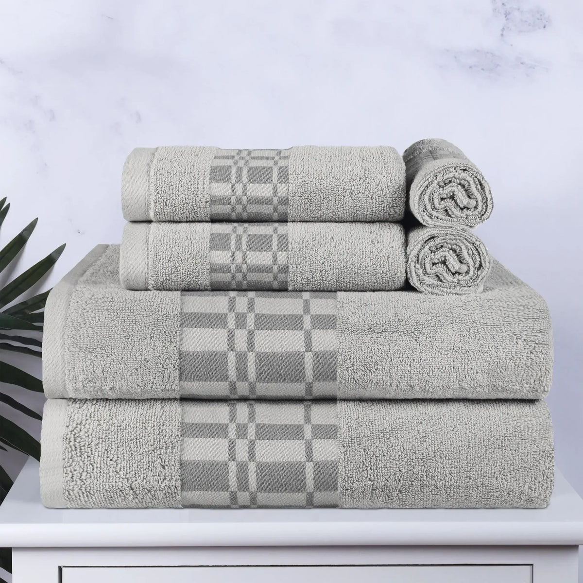 Larissa Cotton Geometric Border 6 Piece Assorted Towel Set