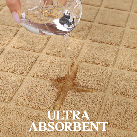 Nora Cotton Thick Solid Checkered Washable Bath Mat Set of 2