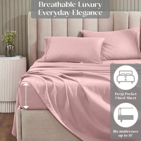 1200 Thread Count Cotton Rich Bed Sheet Set Solid Deep Pocket