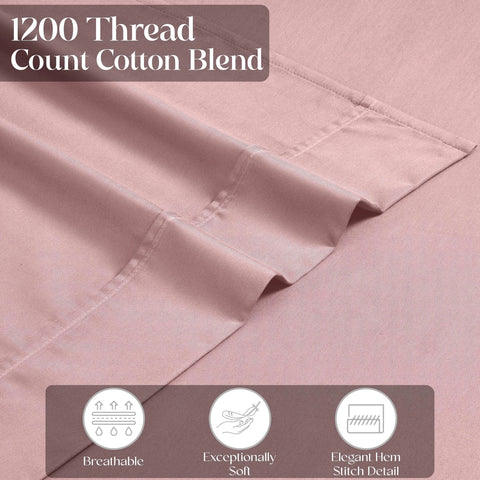 1200 Thread Count Cotton Rich Bed Sheet Set Solid Deep Pocket