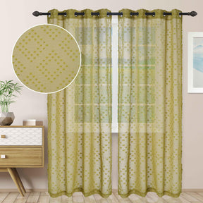 Sheer Poppy Floral Modern Textured Grommet Curtain Panels Set of 2