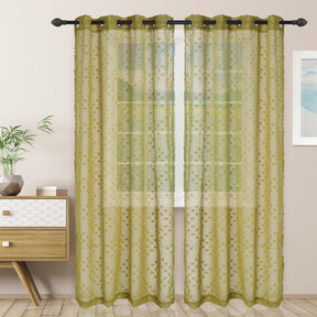 Sheer Poppy Floral Modern Textured Grommet Curtain Panels Set of 2